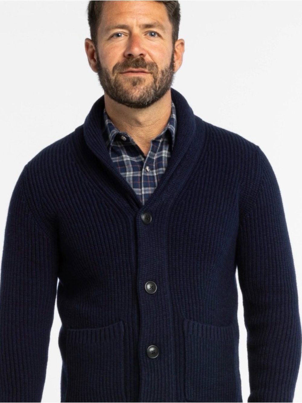 Thomas Parker Men's Navy Shawl Collar Button-Front Knit Sweater Sz S EUC